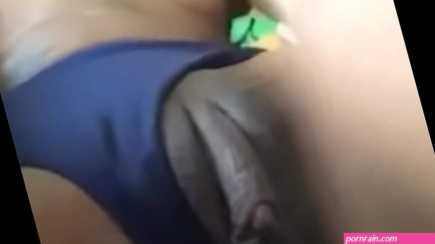 Ebony babe with big clit strokes her pussy