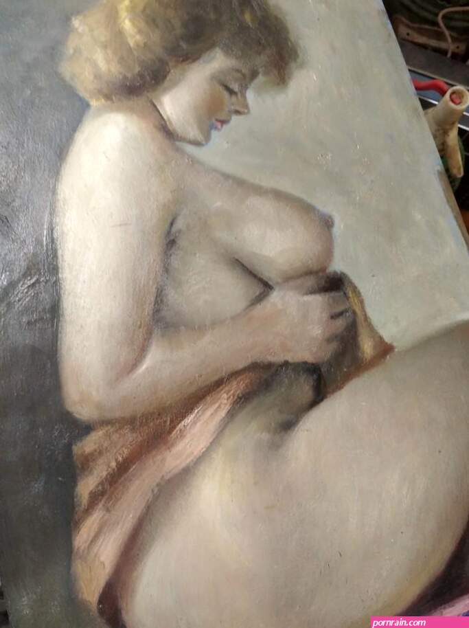 antiguo cuadro oleo sobre papel mujer desnuda