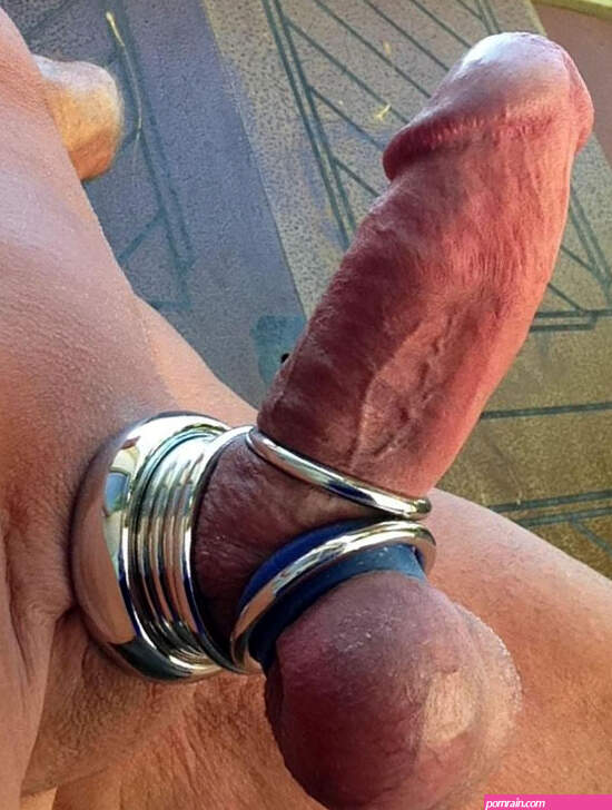 File:64 year old man with erection and cock cage cock ring and testicle band.jpg