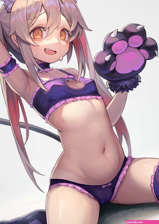 1girl solo animal ears paw gloves animal hands ahoge navel illustration images