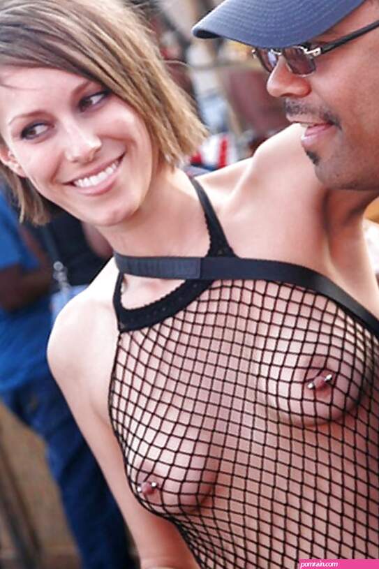 Big tits in public sheer top