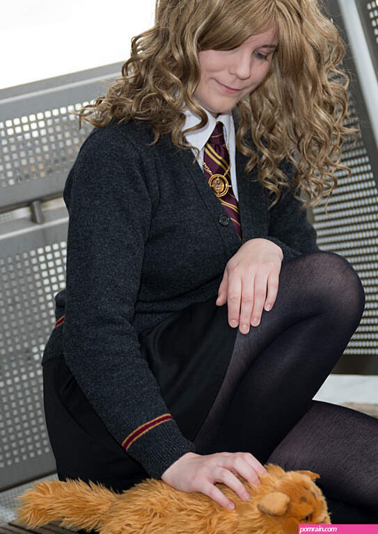Crossdressed as Hermione Granger strokes pussy by BtsBantan on DeviantArt