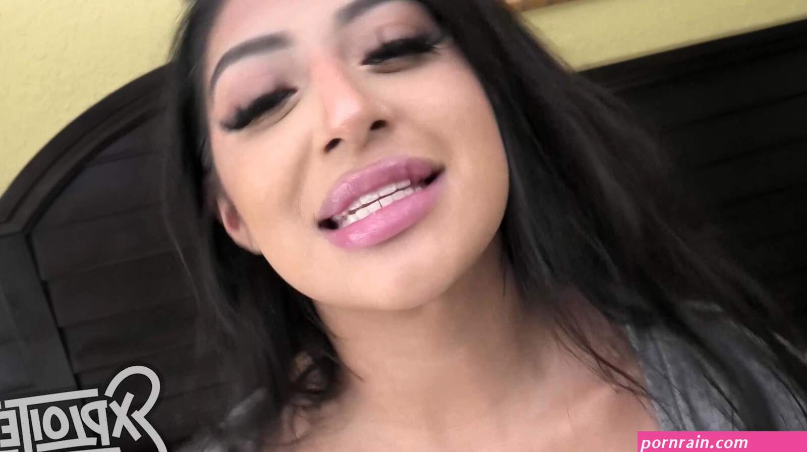Watch this hot Latina teen with big nipples give head