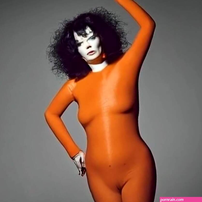 Bjrk performing on stage in orange tights on Craiyon