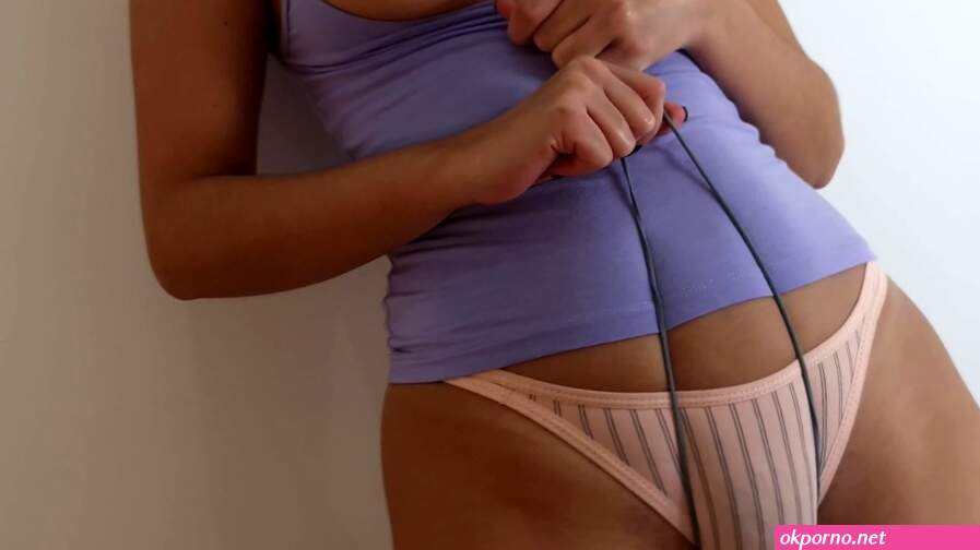 Big pussy girl playing with her package wearing panties and shorts