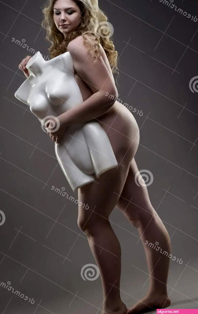 Young Beautiful Blonde Naked Plus Size Model with Dummy Xxl Nude Woman on Gray Studio Background Stock Image