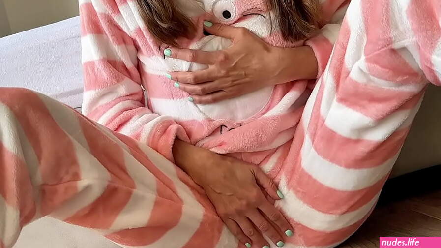 asian teen 18yo in pajamas masturbating small tits horny pussy and squirting orgasm