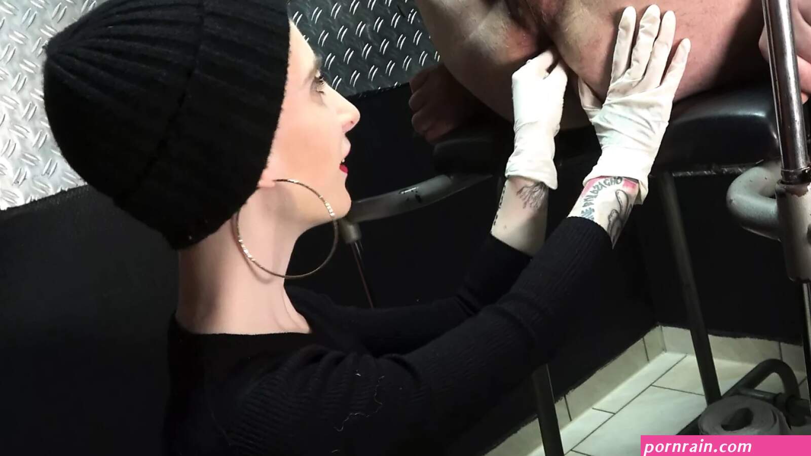 Fingering his virgin ass in medical gloves