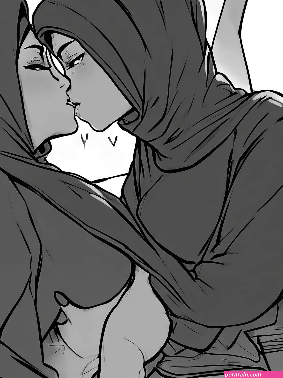 Porn image of cartoon lesbian arabic pouting lips car 18 kissing hijab created by AI