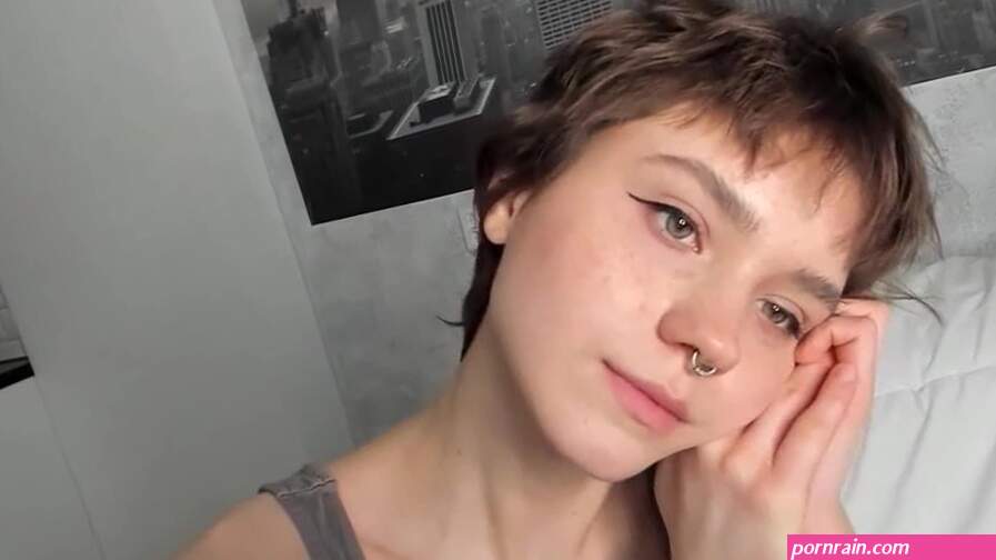 Short haired babe flashing