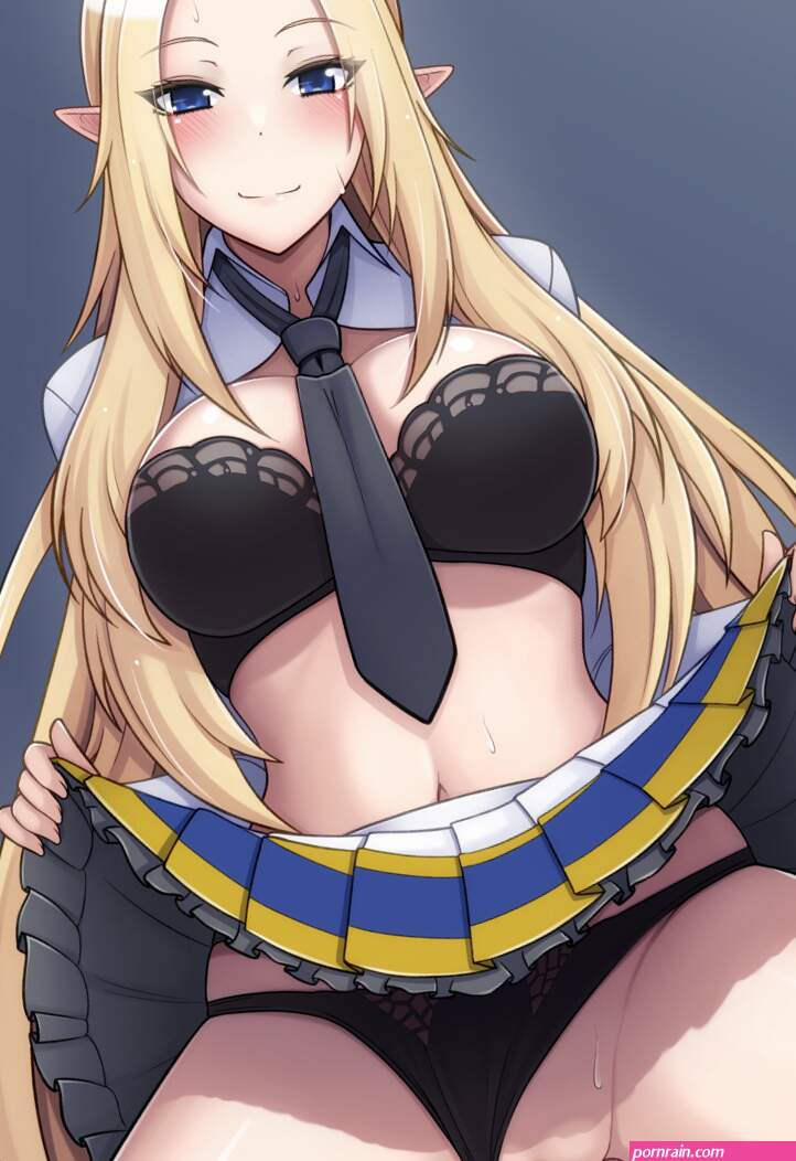 alfort may0508 alpha kage no jitsuryokusha ni naritakute! kage no jitsuryokusha ni naritakute! highres 1boy 1girl black bra black panties blonde hair blue eyes blush bra breasts censored clothed female nude male